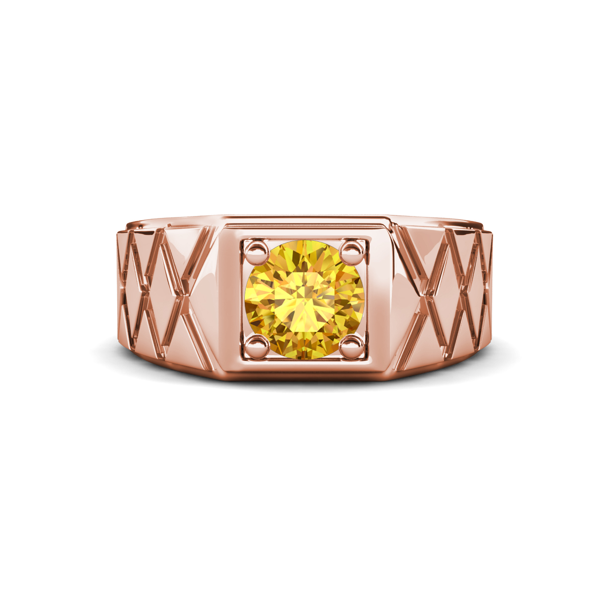Jabari 0.87 ct Citrine (6.50 mm) Criss Cross Design Shank Solitaire Men Band (9.5 mm) 